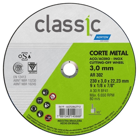 Disco de Corte Norton Classic 230x3,0x22,23mm 66252842712