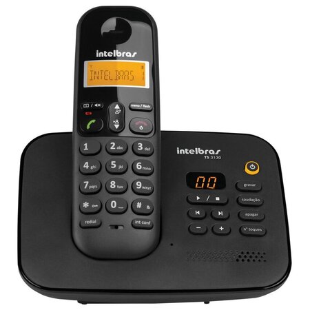 Telefone sem Fio Digital Intelbras TS3130 Preto com Secretária Eletrônica 4123130
