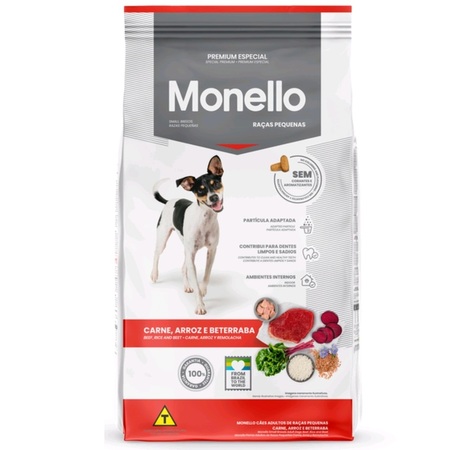Ração Monello Premium Especial Cães Adultos Raças Pequenas Carne/Arroz/Beterraba 15kg