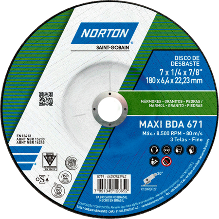 Disco de Desbaste Norton BDA 671 180x6,4x22,23mm 66252842942