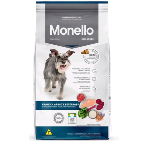 Ração Monello Premium Especial Cães Sênior Frango/Arroz/Beterraba 10,1kg