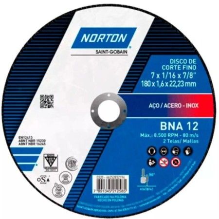 Disco de Corte Norton para Aço BNA 12 180x1,6x22,23mm 66252846559