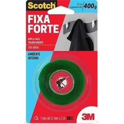 Fita Dupla Face 3M Scotch Fixa Forte Transparente 12mm x 2m