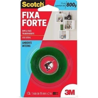 Fita Dupla Face 3M Scotch Fixa Forte Transparente 19mm x 2m