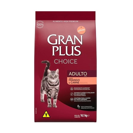 Ração Gran Plus Choice Gatos Adultos Sabor Frango e Carne 10,1kg