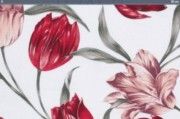 Malha King Size Estampada 30X1 Penteada  Tulipa Vermelha Fundo Branco
