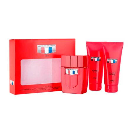 Kit de Perfume Masculino Camaro Red - Deo Colônia 100ml + Shampoo 100ml + Pós Barba 100ml