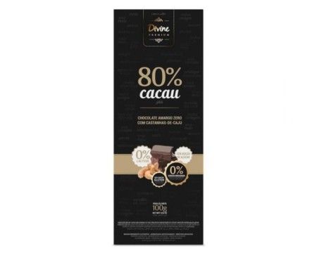 CHOCOLATE AMARGO 80% ZERO COM CASTANHAS DE CAJU 100G DIVINE