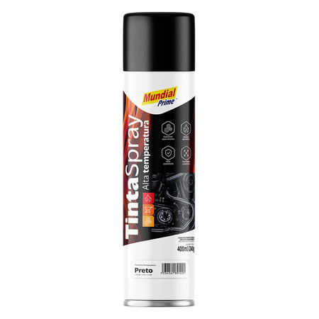 TINTA SPRAY 400ML MUNDIAL PRIME A TEMP PRETO FOSCO