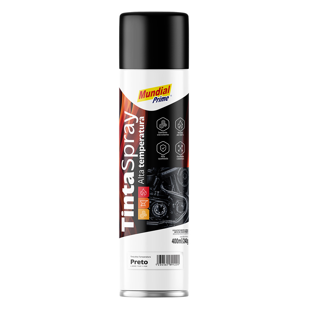 TINTA SPRAY 400ML MUNDIAL PRIME A TEMP PRETO FOSCO