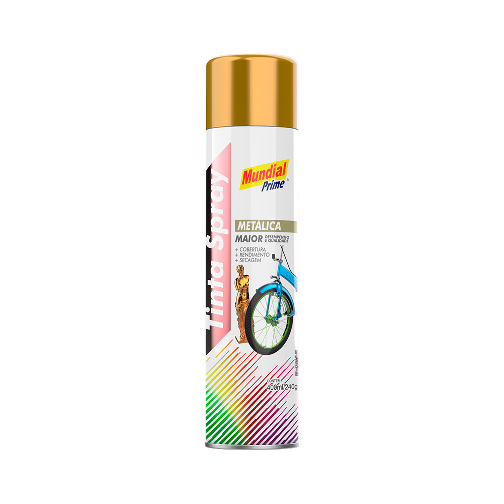 TINTA SPRAY 400ML MUNDIAL PRIME METALICA DOURADO