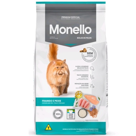 Ração Monello Premium Especial Gatos Adultos Bolas de Pelos Frango/Peixe 7kg