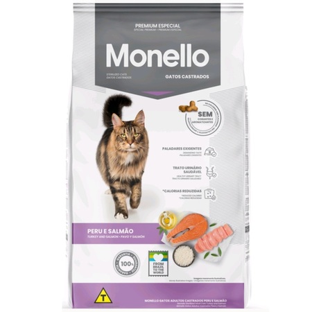 Ração Monello Premium Especial Gatos Castrados Peru/Salmão 10,1kg