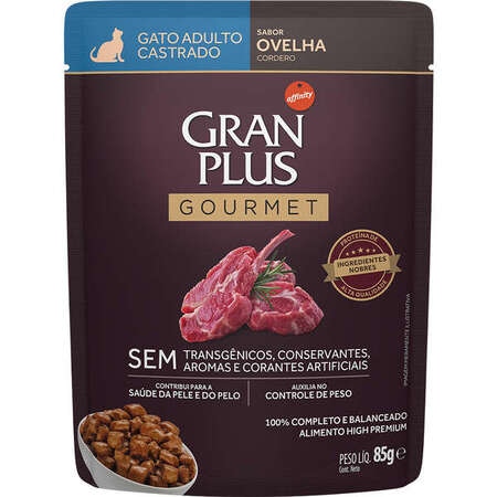 Ração Úmida Gran Plus Sachê Gato Adulto Castrado Ovelha 85g