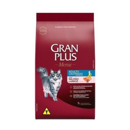 Ração Gran Plus Menu Gatos Adultos Castrados Salmão e Arroz 10,1kg