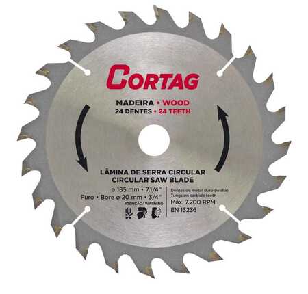 Disco de Serra Circular Cortag Videa 24 Dentes 7.1/4 185x20mm 61448