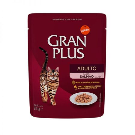 Ração Úmida Gran Plus para Gatos Adultos Sachê Sabor Salmão 85g