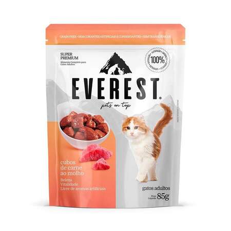 Ração Everest Gatos Adultos Carne Sachê 85g