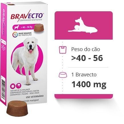 Bravecto MSD 1400mg para Cães de 40kg a 56kg - Bravecto Msd 1400mg P/Caes 40kg  A 56kg - Cooperativa Santa Clara