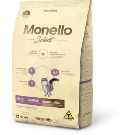 Ração Monello Select Gatos Adultos Castrados Frango e Arroz 15kg