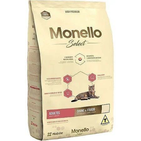 Ração Monello Select Gatos Adultos Carne e Fígado 15kg