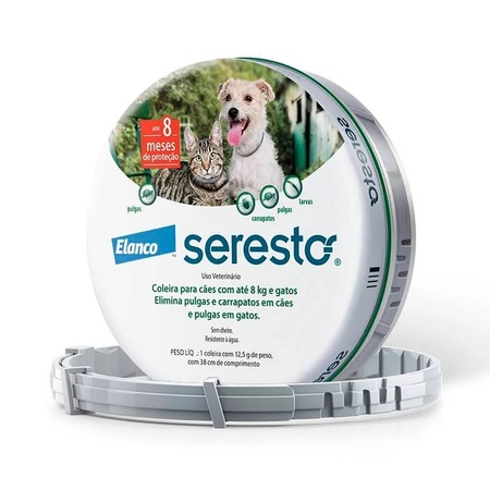 Coleira Seresto Antipulgas e Carrapatos 38cm para Cães e Gatos acima de 8Kg