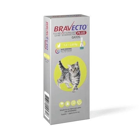 Anti Pulgas Bravecto Plus MSD para Gatos de 1,2kg até 2,8kg