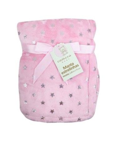 Manta Soft Bebê Plush Cobertor Microfibra C/ Sherpa Carneiro Rosa Estrelinhas