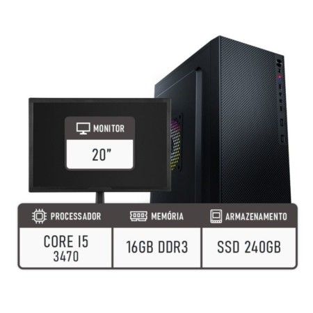 Computador Intel I5 3470 16Gb Ssd 240Gb + Monitor 20"