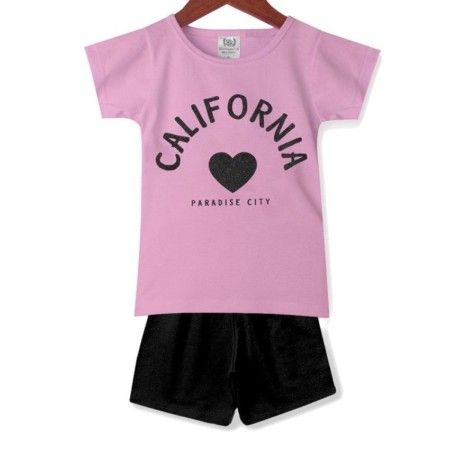 Conjunto Infantil Menina Camiseta Califórnia e Shorts Preto - Magia Baby