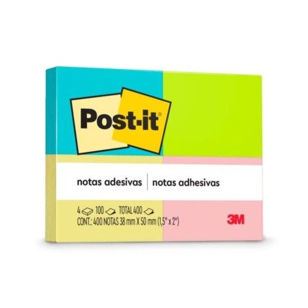Post-It Amarelo/Rosa/Verde/Azul 4 Blocos 38 X 50Mm 400 Folhas