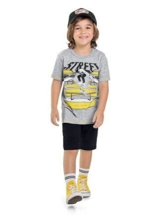 Camiseta Infantil Menino de Malha com Estampa de Skate Brandili