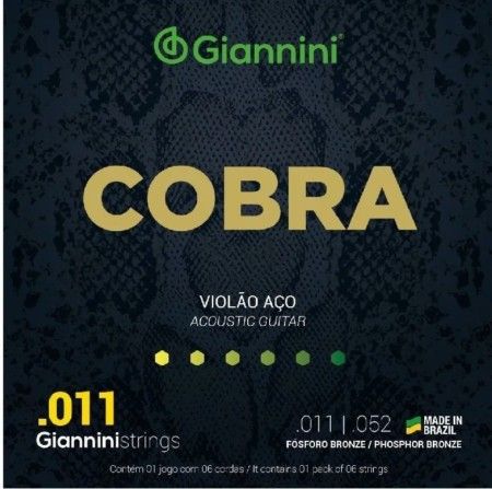 Encordoamento para Violão Aço 6 cordas Giannini Cobra Fósforo Bronze GEEFLKF (.011  .052)