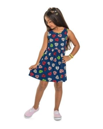 Vestido Infantil Menina de Malha com Estampa de Coração Brandili