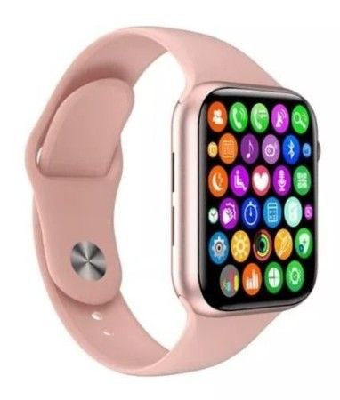 Relógio Inteligente Smartwatch W34+ Rosa Android Ios 2023  Pulseira Lisa em Silicone