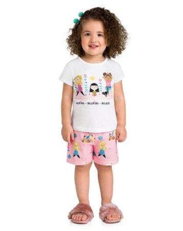 Pijama Infantil Menina Malha Estampa de Yoga Brandili Branco