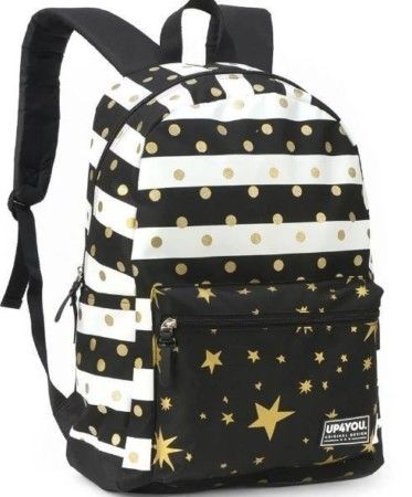 Mochila Luxel  listrado Preta e Branca UP4YOU