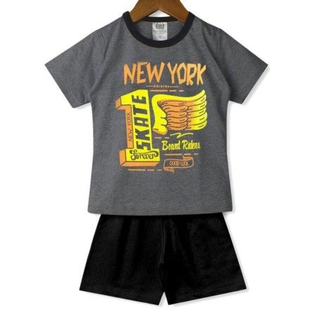 Conjunto Infantil Menino Camiseta New York e Shorts Preto - Magia Baby