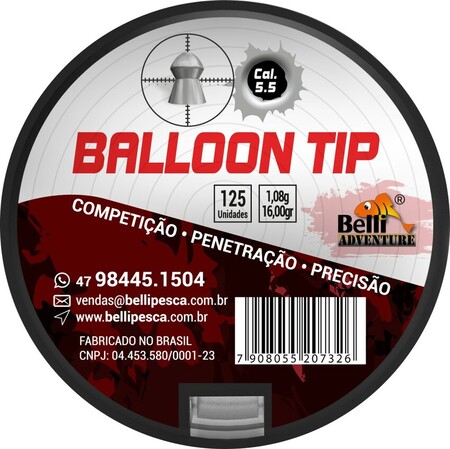 Chumbinho Balloon Tip 5,5mm 125 Un Precisão Perfuração