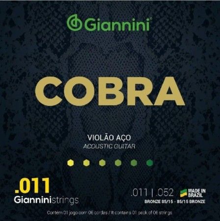 Encordoamento para Violão Aço 6 cordas Giannini Cobra Bronze 85/15 GEEFLK (.011  .052)