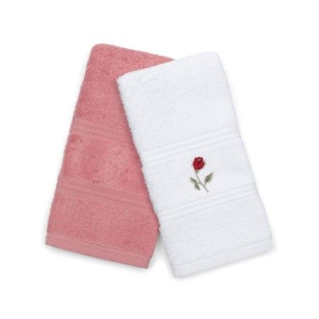 Jogo de 02 Peças de Toalhas Sociais Felpudas 100% algodão Bordado Mini Rosa (branco/blush)