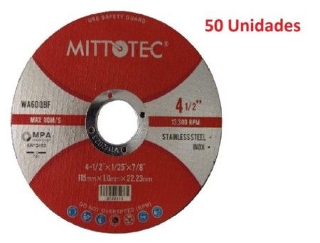 Disco corte 4.5¨ 1.00mm inox pro dis0515 mittotec cx 50 pcs