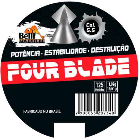 Chumbinho Four Blade 5,5mm 125 Un Ponta Fendida Fragmentação