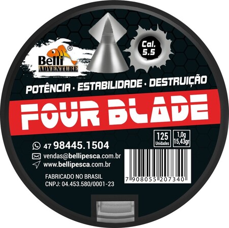 Chumbinho Four Blade 5,5mm 125 Un Ponta Fendida Fragmentação