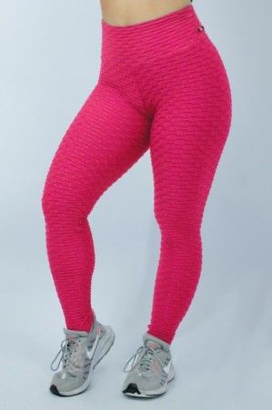 Legging Bolha Suplex Fitness Cós Alto Compressão Rosa