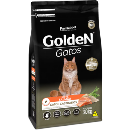 Golden Gatos Adultos Castrados Salmão 10,1kg