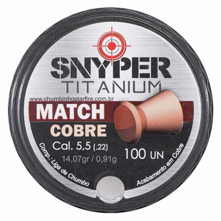 Chumbinho Snyper Match Cobre Ponta Plana Treino 5,5mm 100 Un