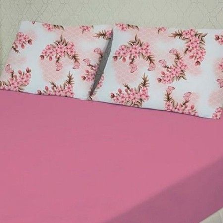 Jogo de Roupa de Cama Casal em Malha Slim Edromania - 3 peças (Rosa)