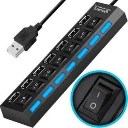 Hub Usb 2.0 Com 7 Portas Switch On/off Indicador Led