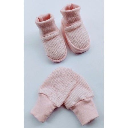 Kit luva e pantufa bebê rosa